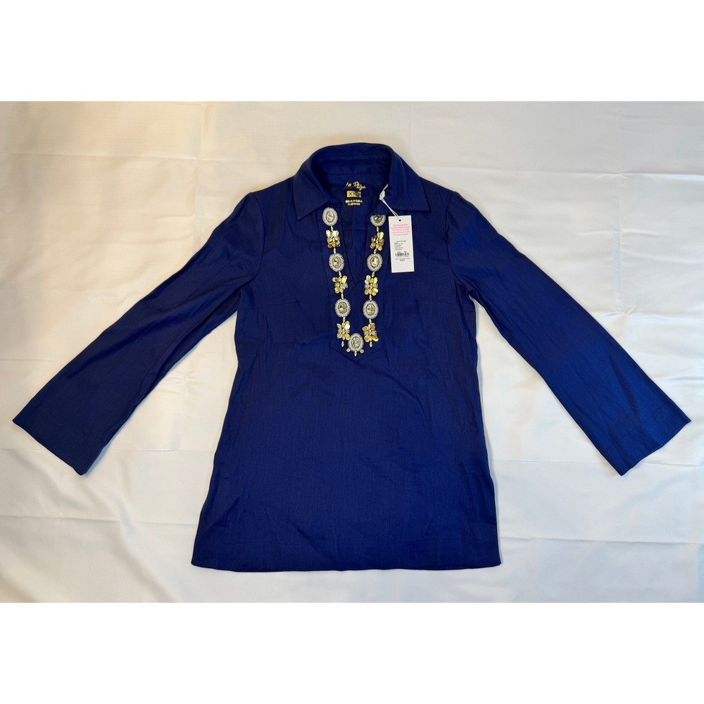 Lilly Pulitzer Low Tide Navy Blue Embellished Simona Tunic‎ Top XXS NWT